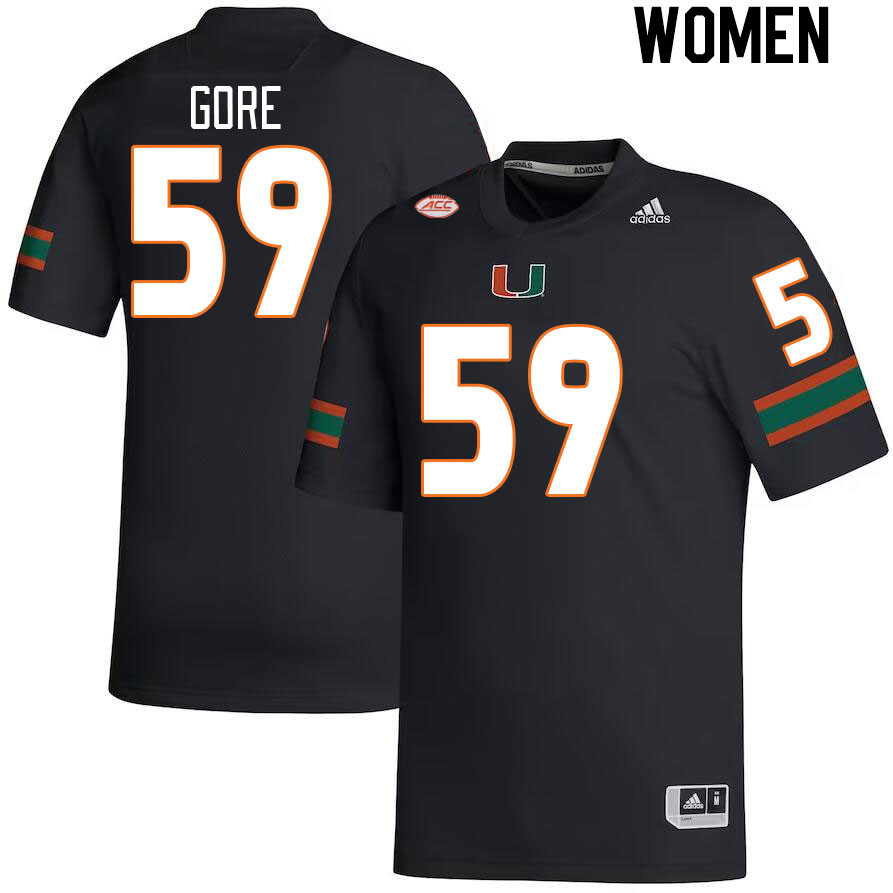 Women #59 Thomas Gore Miami Hurricanes College Football Jerseys Stitched Sale-Black
